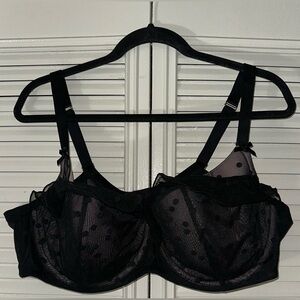 Cacique‎ French Balconette Polka Dot Mesh Ruffle Underwire Bra Size 46D